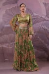 Buy_Pallavi Jaipur_Green Silk, Chiffon Sequins, Embroidery Avacado Phool Bazar Top And Skirt Set _at_Aza_Fashions