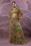 Pallavi Jaipur_Green Silk, Chiffon Sequins, Embroidery Avacado Phool Bazar Top And Skirt Set _Online_at_Aza_Fashions