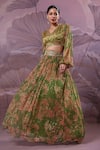 Buy_Pallavi Jaipur_Green Silk, Chiffon Sequins, Embroidery Avacado Phool Bazar Top And Skirt Set _Online_at_Aza_Fashions