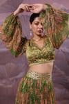 Shop_Pallavi Jaipur_Green Silk, Chiffon Sequins, Embroidery Avacado Phool Bazar Top And Skirt Set _Online_at_Aza_Fashions