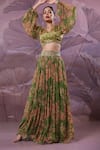 Pallavi Jaipur_Green Silk, Chiffon Sequins, Embroidery Avacado Phool Bazar Top And Skirt Set _at_Aza_Fashions