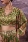 Buy_Pallavi Jaipur_Green Silk, Chiffon Sequins, Embroidery Avacado Phool Bazar Top And Skirt Set 