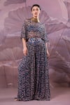 Buy_Pallavi Jaipur_Blue Chiffon Sequins Round Neck Prussian Mukherjee Co-ord Palazzo Set _at_Aza_Fashions