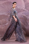 Pallavi Jaipur_Blue Chiffon Sequins Round Neck Prussian Mukherjee Co-ord Palazzo Set _Online_at_Aza_Fashions