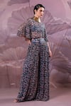 Buy_Pallavi Jaipur_Blue Chiffon Sequins Round Neck Prussian Mukherjee Co-ord Palazzo Set _Online_at_Aza_Fashions