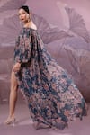 Pallavi Jaipur_Blue Chiffon Sequins Off-shoulder Eden Garden Maxi Dress With Belt _Online_at_Aza_Fashions