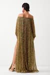 Shop_Pallavi Jaipur_Green Chiffon Sequins Off-shoulder Avacado Eden Garden Dress With Belt _at_Aza_Fashions