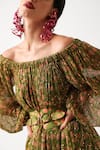 Shop_Pallavi Jaipur_Green Chiffon Sequins Off-shoulder Avacado Eden Garden Dress With Belt _Online_at_Aza_Fashions