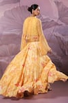 Shop_Pallavi Jaipur_Yellow Silk, Chiffon Embroidery, Sequins High Neck Kesar Bagh Printed Skirt Set _at_Aza_Fashions
