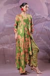 Pallavi Jaipur_Green Silk Tassels, Mirrors V-neck Ballygunge Avacado Tunic With Pant _Online_at_Aza_Fashions