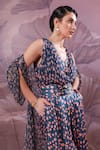 Buy_Pallavi Jaipur_Blue Silk, Chiffon Sequins V-neck, Telegraph Prussian Jumpsuit With Jacket _Online_at_Aza_Fashions