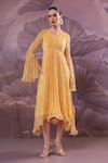 Buy_Pallavi Jaipur_Yellow Chiffon Sequins V-neck Butter Sandesh Dress _at_Aza_Fashions