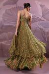 Shop_Pallavi Jaipur_Green Chiffon, Silk Sequins, Embroidery, Zari Calcutta Mehendi Tunic And Skirt Set _at_Aza_Fashions