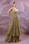 Shop_Pallavi Jaipur_Green Chiffon, Silk Sequins, Embroidery, Zari Calcutta Mehendi Tunic And Skirt Set _Online_at_Aza_Fashions