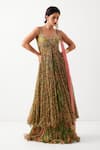 Buy_Pallavi Jaipur_Green Silk, Chiffon Sequins, Embroidery Calcutta Mehendi Tunic Skirt Set _at_Aza_Fashions