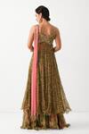 Shop_Pallavi Jaipur_Green Silk, Chiffon Sequins, Embroidery Calcutta Mehendi Tunic Skirt Set _at_Aza_Fashions