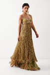 Buy_Pallavi Jaipur_Green Silk, Chiffon Sequins, Embroidery Calcutta Mehendi Tunic Skirt Set _Online_at_Aza_Fashions