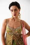 Shop_Pallavi Jaipur_Green Silk, Chiffon Sequins, Embroidery Calcutta Mehendi Tunic Skirt Set _Online_at_Aza_Fashions