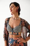 Buy_Pallavi Jaipur_Navy Chanderi, Silk Sequins, Embroidery Open Prussian Blue Teriza Skirt Set _Online_at_Aza_Fashions