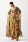 Buy_Pallavi Jaipur_Green Chanderi Sequins, Beads, Embroidery Open Avacado Teriza Draped Skirt Set _at_Aza_Fashions
