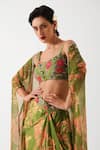 Pallavi Jaipur_Green Chanderi Sequins, Beads, Embroidery Open Avacado Teriza Draped Skirt Set _Online_at_Aza_Fashions