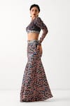 Shop_Pallavi Jaipur_Navy Chiffon, Silk Beads, Sequins V-neck Mermaid Skirt With Top _Online_at_Aza_Fashions