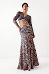 Buy_Pallavi Jaipur_Navy Chiffon, Silk Beads, Sequins V-neck Mermaid Skirt With Top _at_Aza_Fashions