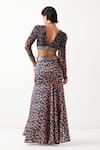 Shop_Pallavi Jaipur_Navy Chiffon, Silk Beads, Sequins V-neck Mermaid Skirt With Top _at_Aza_Fashions