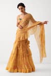 Buy_Pallavi Jaipur_Yellow Chiffon Sequins, Embroidery Sun Kissed Ruffle Lehenga Saree Set _Online_at_Aza_Fashions
