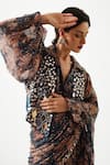Buy_Pallavi Jaipur_Blue Chiffon, Chanderi Prussian Pre-draped Saree And Sheesha Waistcoat Set 