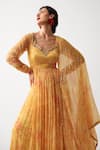 Buy_Pallavi Jaipur_Yellow Chiffon, Silk Zari, Sequins, Tassels Kasundi Printed Anarkali Pant Set 