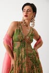 Shop_Pallavi Jaipur_Olive Green Chiffon, Silk Zari, Sequins, Subo Drishti Anarkali Pant Set _Online_at_Aza_Fashions