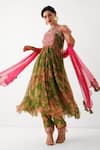 Buy_Pallavi Jaipur_Green Chiffon, Silk Embroidery, Zari, Tassels Saraswati Printed Kurta Salwar Set 