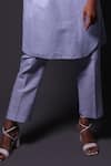 Thetaa_Blue Linen, Shantoon Embroidery Mandarin Collar Floral Kurta And Pant Set _Online_at_Aza_Fashions