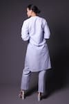 Shop_Thetaa_Blue Linen, Shantoon Embroidery Mandarin Collar Floral Kurta And Pant Set _at_Aza_Fashions