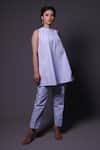 Buy_Thetaa_Blue Linen, Shantoon Embroidery Round Neck Floral Placement Kurta And Pant Set _at_Aza_Fashions