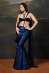 Buy_Thetaa_Blue Polyester, Satin Stones Sweetheart Embellished Pre-draped Saree With Blouse _Online_at_Aza_Fashions