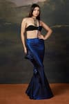 Thetaa_Blue Polyester, Satin Stones Sweetheart Embellished Pre-draped Saree With Blouse _at_Aza_Fashions