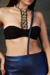 Shop_Thetaa_Blue Polyester, Satin Stones Sweetheart Embellished Pre-draped Saree With Blouse 