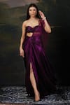Buy_Thetaa_Purple Polyester, Net, Shantoon Zari, Metallic Pre-draped Saree With Blouse _at_Aza_Fashions