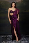 Thetaa_Purple Polyester, Net, Shantoon Zari, Metallic Pre-draped Saree With Blouse _Online_at_Aza_Fashions