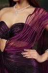 Thetaa_Purple Polyester, Net, Shantoon Zari, Metallic Pre-draped Saree With Blouse _at_Aza_Fashions