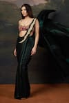 Thetaa_Emerald Green Polyester, Shantoon Zari, Embroidery Pre-draped Saree With Blouse _Online_at_Aza_Fashions