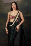 Thetaa_Emerald Green Polyester, Shantoon Zari, Embroidery Pre-draped Saree With Blouse _at_Aza_Fashions