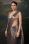 Shop_Thetaa_Gold Polyester, Shantoon Embroidery, Sequins Hand Blouse With Pre-draped Saree _Online_at_Aza_Fashions