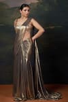 Buy_Thetaa_Gold Polyester, Shantoon Embroidery, Sequins Hand Blouse With Pre-draped Saree _at_Aza_Fashions