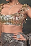 Shop_Thetaa_Gold Polyester, Shantoon Embroidery, Sequins Hand Blouse With Pre-draped Saree 