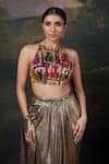 Buy_Thetaa_Multi Color Silk, Polyester, Shantoon Backless Blouse Draped Dhoti Skirt Set _Online_at_Aza_Fashions