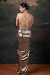 Shop_Thetaa_Multi Color Silk, Polyester, Shantoon Backless Blouse Draped Dhoti Skirt Set _at_Aza_Fashions