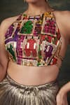 Thetaa_Multi Color Silk, Polyester, Shantoon Backless Blouse Draped Dhoti Skirt Set _at_Aza_Fashions
